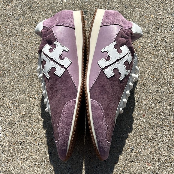 Tory Burch Snow White / Lilac Nylon /Calf Leather suede Tory Sneaker Size 5 NEW - Picture 2 of 12